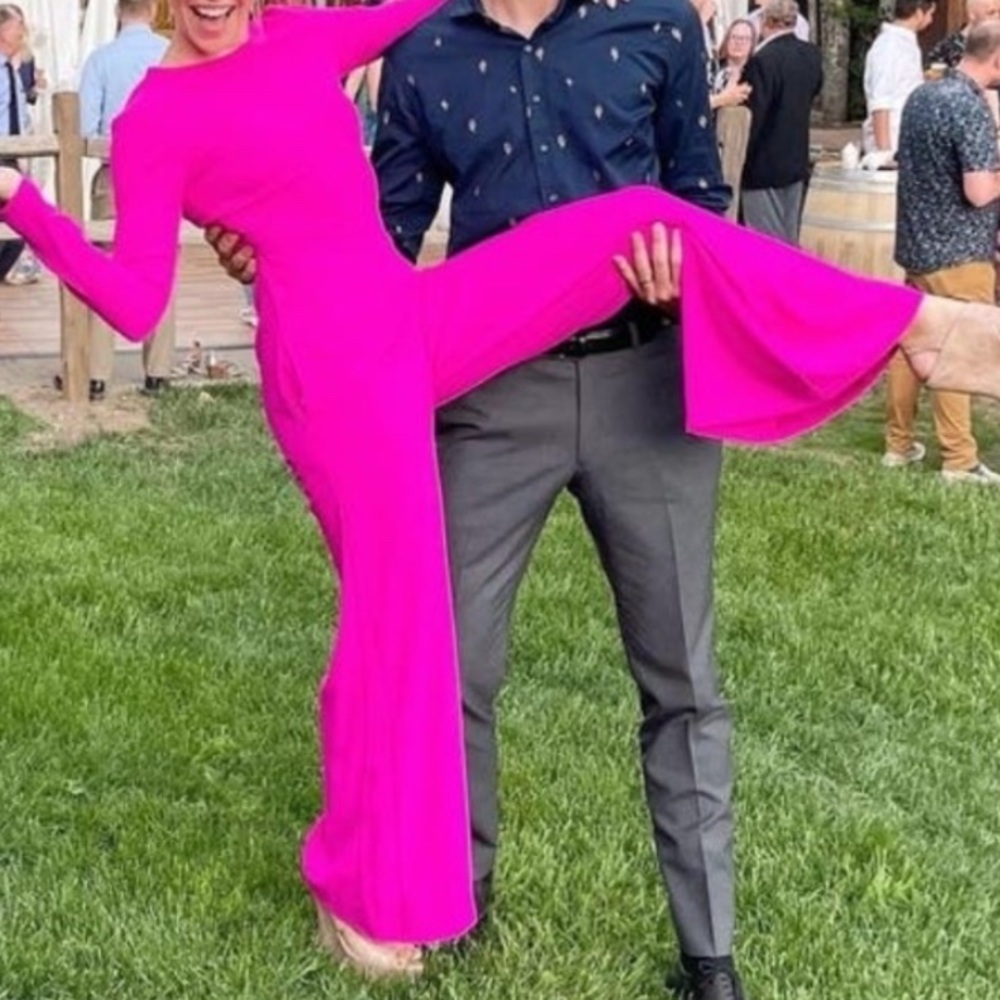 Adam Lippes Hot Pink Long-Sleeve Wide-Leg Jumpsuit - Picture 5 of 16
